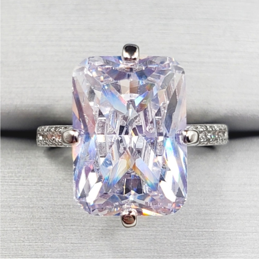 6 Carat Radiant Cut White Diamond Simulant Silver Tone Engagement Ring
